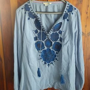 Boden light blue boho embroidered tunic size 10